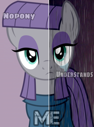 Size: 1759x2361 | Tagged: safe, artist:conan royal, maud pie, earth pony, pony, crying, female, frown, mare, rain, sad, solo, two sided posters, vector