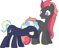 Size: 7000x5782 | Tagged: safe, artist:babyroxasman, derpibooru import, oc, oc only, oc:comet orion, oc:crimson rose, earth pony, pegasus, pony, twinkle eyed pony, absurd resolution, simple background, transparent background, uncomfortable, vector