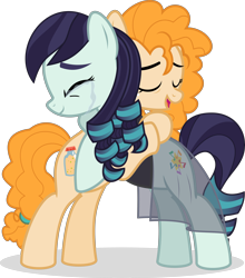 Size: 5282x5990 | Tagged: safe, artist:jhayarr23, coloratura, pear butter, earth pony, pony, the perfect pear, absurd resolution, alternate universe, clothes, crying, duo, female, hug, if only, mare, rara, simple background, smiling, tears of joy, transparent background, vector