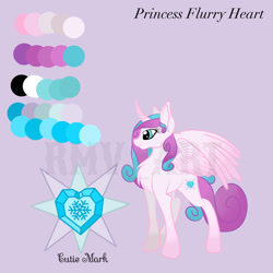 Size: 1024x1024 | Tagged: safe, artist:rmv-art, derpibooru import, princess flurry heart, alicorn, pony, chest fluff, curved horn, cutie mark, female, mare, older, older flurry heart, reference sheet, smiling, solo, spread wings, watermark, wings