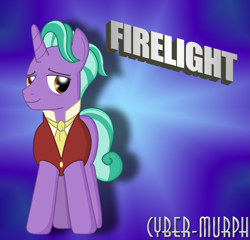 Size: 2257x2165 | Tagged: safe, artist:cyber-murph, derpibooru import, firelight, unicorn, the parent map, clothes, male, signature, solo, stallion