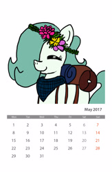 Size: 1600x2450 | Tagged: safe, artist:ficficponyfic, color edit, edit, edited edit, oc, oc only, oc:emerald jewel, earth pony, pony, bag, bandana, calendar, color, colored, colt, colt quest, crown, cute, excited, eyes closed, flower, flower in hair, foal, hair over one eye, happy, hnnng, jewelry, male, photofunia, regalia, smiling, solo, text, trap