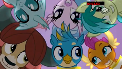 Size: 1920x1080 | Tagged: safe, derpibooru import, screencap, gallus, ocellus, sandbar, silverstream, smolder, yona, changedling, changeling, dragon, griffon, hippogriff, pony, yak, friendship university, boomerang (tv channel), cute, diaocelles, diastreamies, gallabetes, happy, looking at each other, sandabetes, smolderbetes, student six, yonadorable