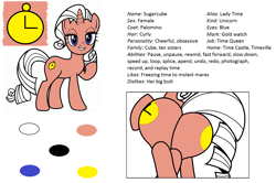 Size: 1836x1220 | Tagged: safe, artist:joey darkmeat, artist:mamandil, derpibooru import, oc, oc only, oc:sugarcube, pony, unicorn, bedroom eyes, clock, dat butt, female, lesbian, mare, meme, plot, reference sheet, simple background, smiling, solo