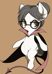 Size: 1455x2064 | Tagged: safe, artist:ccc, derpibooru import, raven, writing desk, earth pony, pony, cape, clothes, cute, female, glasses, looking at you, mare, ravenbetes, simple background, solo