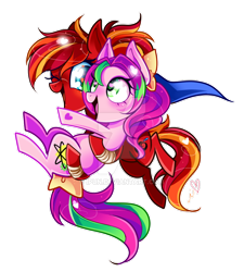 Size: 800x887 | Tagged: safe, artist:ipun, oc, oc only, oc:fire strike, oc:precious metal, pegasus, pony, bow, cape, clothes, female, hair bow, heart eyes, hug, mare, one eye closed, simple background, tail bow, transparent background, wingding eyes