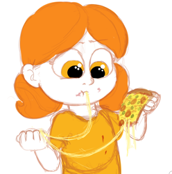 Size: 644x648 | Tagged: safe, artist:aa, oc, oc only, oc:dulce deleche, human, food, humanized, pizza, solo