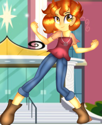 Size: 1227x1503 | Tagged: safe, artist:chaostrical, artist:doraeartdreams-aspy, artist:speedox12, derpibooru import, oc, oc:aspen, equestria girls, base used, canterlot high, clothes, equestria girls-ified, smiling, stairs