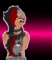 Size: 1300x1500 | Tagged: safe, artist:lazerblues, oc, oc only, oc:bella, satyr, collar, ear piercing, lip piercing, nose piercing, offspring, parent:oc:miss eri, piercing, self ponidox, undercut