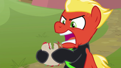 Size: 1280x720 | Tagged: safe, derpibooru import, screencap, short fuse, pegasus, pony, the washouts (episode), angry, clothes, food, male, open mouth, sandwich, solo, stallion, the washouts, washouts uniform