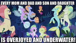 Size: 1280x720 | Tagged: safe, derpibooru import, edit, edited screencap, screencap, scootaloo, seapony (g4), surf and/or turf, baby seaponies (g4), image macro, meme, seaponified, seapony scootaloo, song reference, species swap, spongebob squarepants, wet wet christmas