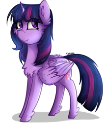 Size: 803x922 | Tagged: safe, artist:deraniel, derpibooru import, twilight sparkle, twilight sparkle (alicorn), alicorn, pony, cheek fluff, chest fluff, fullbody, simple background, smiling, solo, transparent background