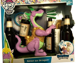 Size: 2007x1680 | Tagged: safe, spike, dragon, adult spike, alcohol, beer, christmas presents, dragon code, fake, guardians of harmony, misadventures of the guardians, muscles, older, self dragondox, spikezilla, toy