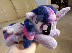 Size: 800x592 | Tagged: safe, artist:theharley, twilight sparkle, twilight sparkle (alicorn), alicorn, pony, hand, irl, photo, plushie, solo, watermark