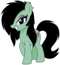 Size: 2800x3050 | Tagged: safe, artist:cheezedoodle96, idw, oc, oc only, oc:sappho, earth pony, pony, .svg available, cutie mark, ear piercing, earring, eyeshadow, female, hair over one eye, jewelry, looking at you, makeup, mare, piercing, raised leg, simple background, smiling, solo, svg, transparent background, vector