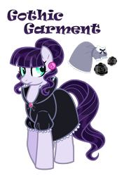 Size: 824x1164 | Tagged: safe, artist:andy-hazards, derpibooru import, oc, oc only, oc:gothic garment, earth pony, pony, base used, clothes, dress, ear piercing, earring, female, frilly dress, hair bun, jewelry, magical lesbian spawn, mare, offspring, parent:inky rose, parent:moonlight raven, parents:inkyraven, piercing, simple background, solo, transparent background