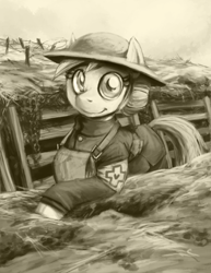 Size: 2550x3300 | Tagged: safe, artist:corevaluesart, derpibooru import, nurse redheart, earth pony, pony, american, brodie helmet, clothes, helmet, history, medic, smiling, solo, trench, trench warfare, uniform, war, world war i