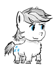 Size: 196x250 | Tagged: safe, artist:horsesplease, derpibooru import, double diamond, pony, chibi, day dreaming derpy, paint tool sai, shetland pony, smiling, smirk, solo, style emulation, unshorn fetlocks, white