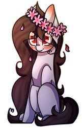 Size: 1141x1725 | Tagged: safe, artist:sweetmelon556, oc, oc only, pony, blushing, female, floral head wreath, flower, mare, simple background, sitting, solo, transparent background