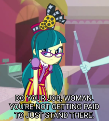 Size: 1920x2128 | Tagged: safe, derpibooru import, edit, edited screencap, screencap, brim marco, juniper montage, equestria girls, mirror magic, spoiler:eqg specials, caption, cropped, offscreen character, solo focus