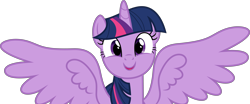 Size: 7210x3000 | Tagged: safe, artist:dashiesparkle, twilight sparkle, twilight sparkle (alicorn), alicorn, pony, a royal problem, .svg available, absurd resolution, adorkable, cute, dork, female, happy, looking at you, mare, simple background, smiling, solo, spread wings, transparent background, twiabetes, vector, wings