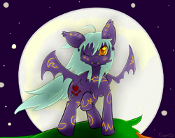 Size: 4254x3349 | Tagged: safe, artist:excarnis, oc, oc only, bat pony, pony, absurd resolution, halloween, holiday, moon, night, one eye closed, solo, wink