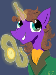 Size: 1536x2048 | Tagged: safe, artist:sixes&sevens, derpibooru exclusive, derpibooru import, doctor whooves, pony, unicorn, bust, clothes, cravat, doctor who, eighth doctor, frock coat, glowing horn, magic, male, paul mcgann, pocket watch, shirt, stallion, telekinesis