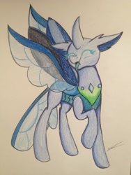 Size: 2448x3264 | Tagged: safe, artist:luxiwind, derpibooru import, oc, oc:flox, changedling, changeling, female, high res, solo, tongue out, traditional art