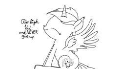 Size: 1366x768 | Tagged: safe, artist:kimjoman, oc, oc only, alicorn, pony, alicorn oc, digital art, eyes closed, looking at each other, monochrome, ms paint, quote, shooting star, sitting, smiling, solo