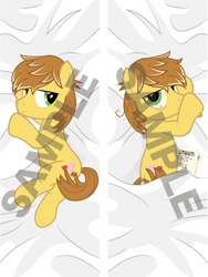 Size: 600x800 | Tagged: safe, artist:dm29, feather bangs, earth pony, pony, hard to say anything, album cover, bedroom eyes, bloodshot eyes, body pillow, body pillow design, male, music, music notes, obtrusive watermark, pen, sheet music, solo, stallion, watermark