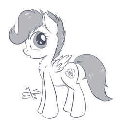 Size: 600x600 | Tagged: safe, artist:malwinters, scootaloo, blushing, cutie mark, filly, monochrome, solo, surprised, the cmc's cutie marks