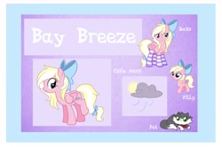 Size: 4891x3241 | Tagged: safe, artist:emberslament, oc, oc only, oc:bay breeze, cat, pegasus, pony, absurd resolution, bow, clothes, female, filly, hair bow, high res, mare, reference sheet, socks, solo, striped socks