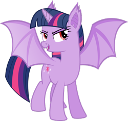 Size: 676x640 | Tagged: safe, artist:kinda-l, twilight sparkle, twilight sparkle (alicorn), alicorn, bat pony, bat pony alicorn, pony, bat ponified, female, mare, race swap, solo, spread wings, twibat, vector, wings