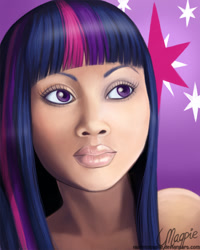 Size: 600x750 | Tagged: safe, artist:laurenmagpie, twilight sparkle, human, female, humanized, moderate dark skin, solo, uncanny valley