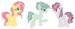 Size: 1112x432 | Tagged: safe, artist:joystick12, derpibooru import, oc, oc only, earth pony, pegasus, pony, unicorn, adoptable, base used, female, hair over one eye, magical lesbian spawn, mare, offspring, parent:applejack, parent:fluttershy, parent:party favor, parent:sunset shimmer, parent:svengallop, parent:twilight sparkle, parents:partyjack, parents:sunshyne, parents:twigallop, simple background, transparent background