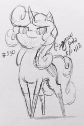 Size: 1910x2865 | Tagged: safe, artist:floofyfoxcomics, derpibooru import, oc, oc:autumn science, pony, unicorn, female, mare, monochrome, solo, traditional art