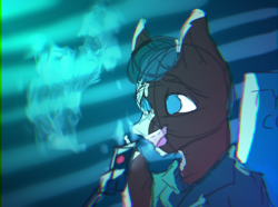 Size: 2150x1600 | Tagged: safe, artist:al1-ce, derpibooru exclusive, derpibooru import, oc, blade runner, chromatic aberration, smoking