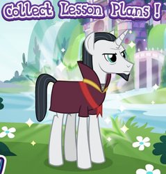 Size: 752x786 | Tagged: safe, derpibooru import, chancellor neighsay, unicorn, collect lesson plans, gameloft, meme, solo, wow! glimmer