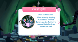 Size: 1024x549 | Tagged: safe, derpibooru import, twilight sparkle, everfree forest, gameloft, hand, plunder seeds, tapping, tutorial