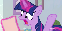 Size: 642x328 | Tagged: safe, derpibooru import, edit, edited screencap, screencap, twilight sparkle, twilight sparkle (alicorn), alicorn, marks for effort, angry, blank, female, glowing horn, implied cutie mark crusaders, levitation, magic, meme, open mouth, paper, solo, telekinesis, twilight sparkle's angry paper, yelling