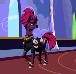 Size: 1470x1446 | Tagged: safe, artist:valo-son, derpibooru import, tempest shadow, pony, unicorn, my little pony: the movie, armor, broken horn, eye scar, female, mare, royal guard, scar, solo, tempest becomes a royal guard, twilight's castle