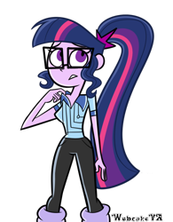 Size: 686x880 | Tagged: safe, artist:wubcakeva, derpibooru import, sci-twi, twilight sparkle, equestria girls, clothes, danny phantom, female, glasses, simple background, solo, style emulation, transparent background