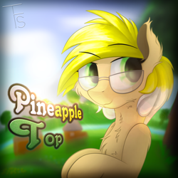 Size: 2400x2400 | Tagged: safe, artist:thefunnysmile, derpibooru import, oc, oc:pineapple top, pony, blurry, bust, glasses, lens flare, portrait, solo