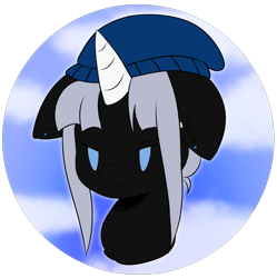 Size: 1134x1140 | Tagged: safe, artist:moonwolf96, derpibooru import, oc, oc:silent harmony, pony, unicorn, beanie, bust, chibi, female, hat, mare, portrait, solo