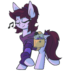 Size: 850x880 | Tagged: safe, artist:lux, derpibooru import, oc, oc only, oc:pillow case, pony, animated, clothes, cute, eyes closed, female, frame by frame, gif, hoodie, mare, music, music notes, ocbetes, saddle bag, simple background, smiling, solo, super nintendo, transparent background, walk cycle, walking, walkman