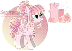 Size: 1024x735 | Tagged: safe, artist:kazziepones, oc, oc only, oc:rose wind, pegasus, pony, candle, female, mare, reference sheet, simple background, smiling, solo, transparent background