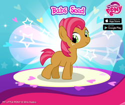 Size: 940x788 | Tagged: safe, derpibooru import, babs seed, fim logo, gameloft, my little pony logo, official, promotional art, solo