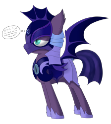 Size: 2182x2437 | Tagged: safe, artist:moonatik, derpibooru import, bat pony, pony, alternate timeline, armor, atg 2018, female, guardsmare, hoof shoes, mare, newbie artist training grounds, night guard, nightmare takeover timeline, royal guard, simple background, solo, standing, transparent background