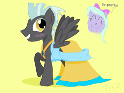 Size: 2048x1536 | Tagged: safe, artist:sixes&sevens, derpibooru exclusive, derpibooru import, flitter, thunderlane, pegasus, pony, blushing, clothes, crossdressing, cute, dress, eyeshadow, female, flitterlane, makeup, male, mare, shipping, stallion, straight