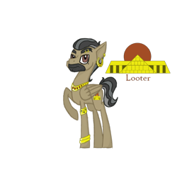 Size: 1000x1000 | Tagged: safe, artist:magicandmysterygal, derpibooru import, oc, oc only, oc:looter, pegasus, pony, beard, description is relevant, ear piercing, earring, eyebrow piercing, facial hair, jewelry, male, necklace, next generation, offspring, parent:daring do, parent:doctor caballeron, parents:daballeron, piercing, simple background, solo, stallion, story in the source, story included, transparent background